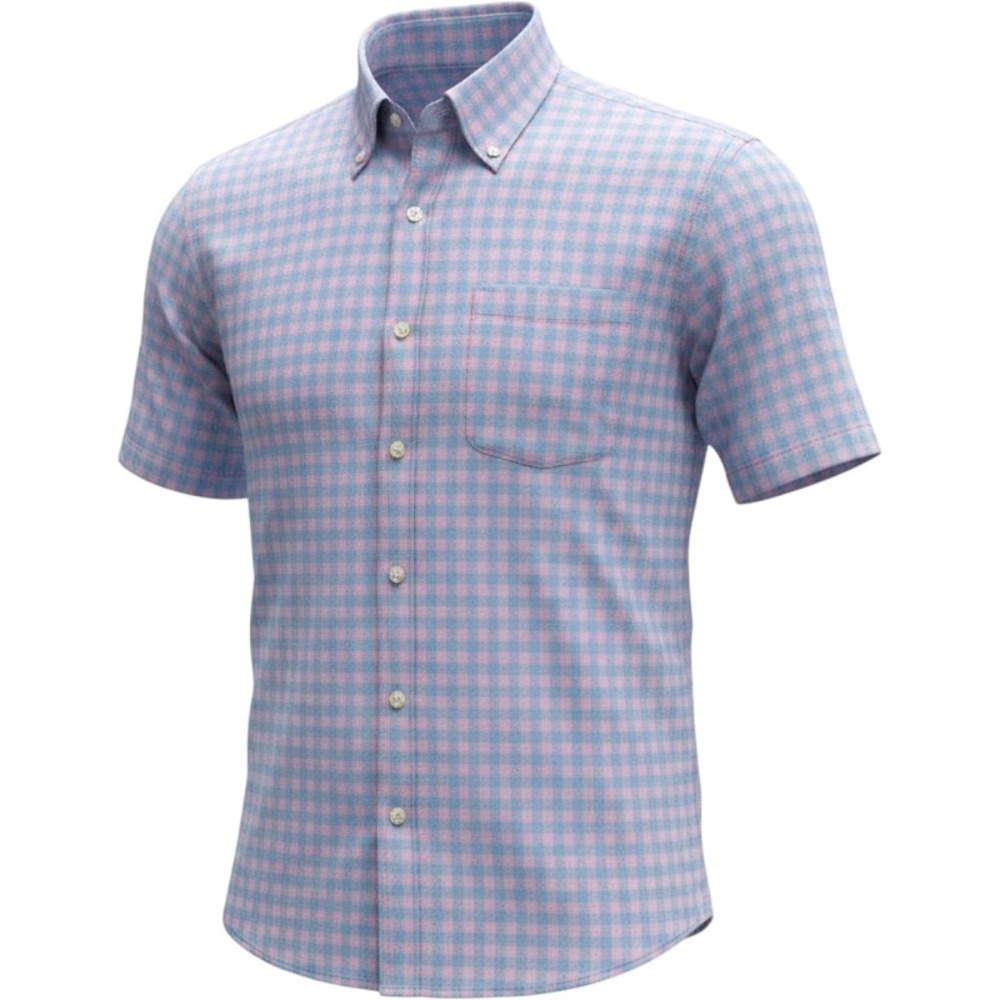 Peter Millar Mens XL Pink Blue Gingham Check Short Sleeve Button Down Shirt Top